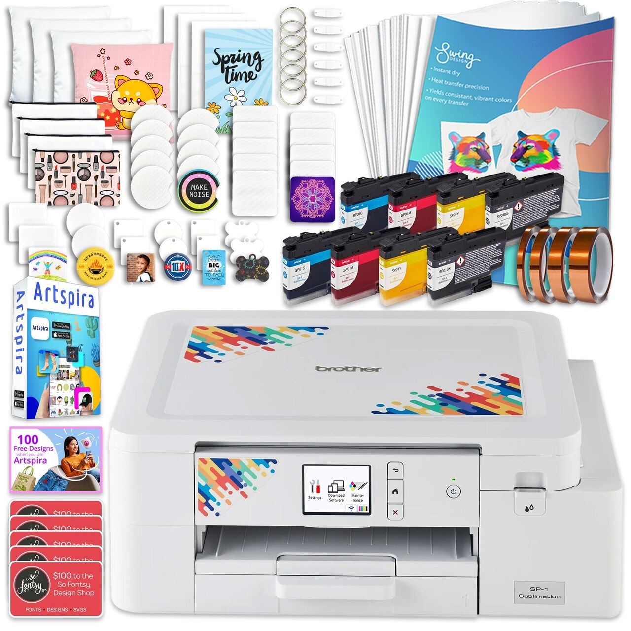 Brother SP-1 Sublimation Printer Starter Bundle with Double Inks